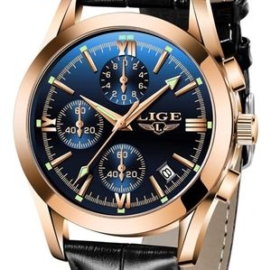 Mens Watch Leather Analog Quartz Wristwatch Men